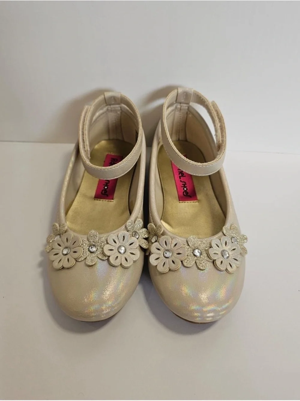 Rachel Shoes Girls Iridescent Floral Mary Janes - Pearl (Size 12)